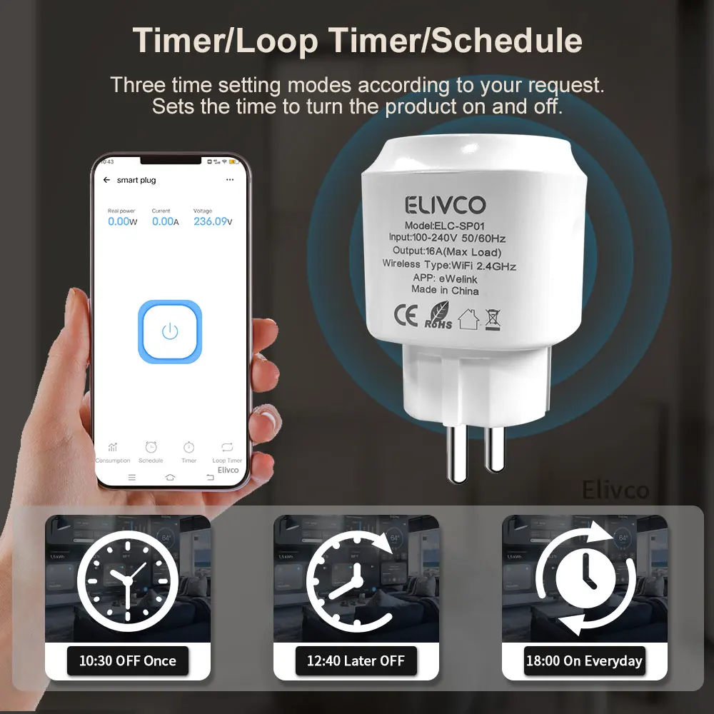eWelink Zigbee Smart Plug With Timing Countdown Power Monitor Support Home Assis