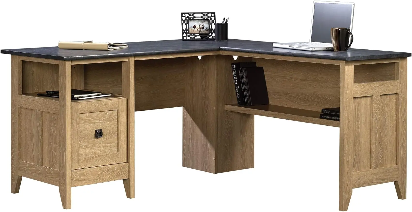 

L-Shaped Desk, L: 59.06" X W: 58.74" X H: 29.25", Dover Oak Finish