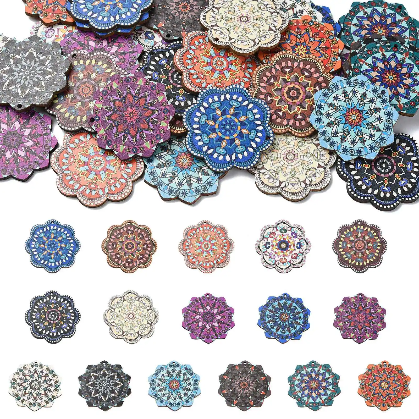 Panda hall 32pcs gemischte Stile Boho Thema Holz ohrring Charms große Holz blume Blumen baumeln Anhänger für Ohrringe Schmuck herstellung – Detail 8