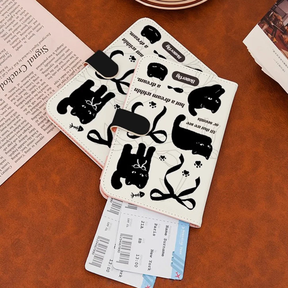 Cartoon Cat Dog Passport Holder Wallet Leather Passport Cover Portable Multi-function Waterproof Ticket Clamp Travel Accessory
