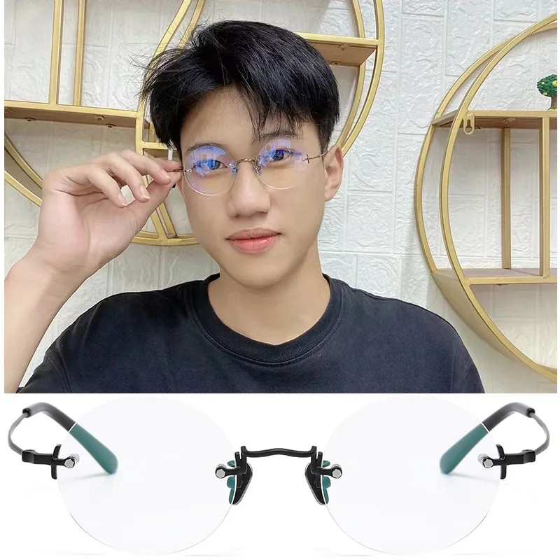 Customized Round Frameless Glasses Frame Ultralight Titanium Men