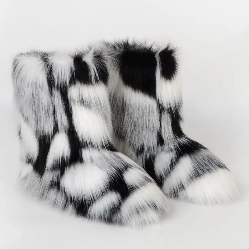 thumbnail image 1 of Botas de invierno para mujer, botas de piel sintética de zorro esponjosas para invierno, botas de nieve cálidas de felpa para mujer, calzado de lujo, botas de piel peludas para niñas, moda, 1 of 5