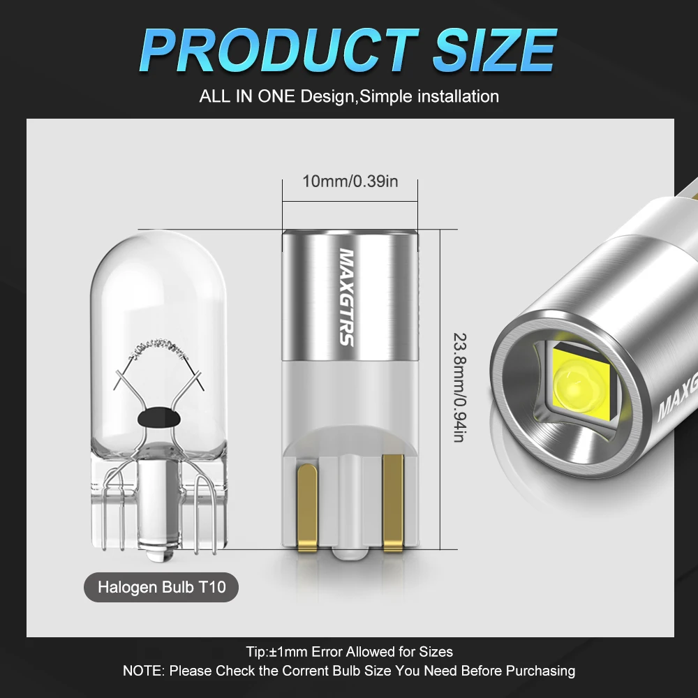 2x T10 W5W LED 자동차 클리어런스 라이트 웨지 턴 사이드 전구 실내 독서등 돔 램프 12V 현대 토요타 CHR 코롤라 150 캠리용