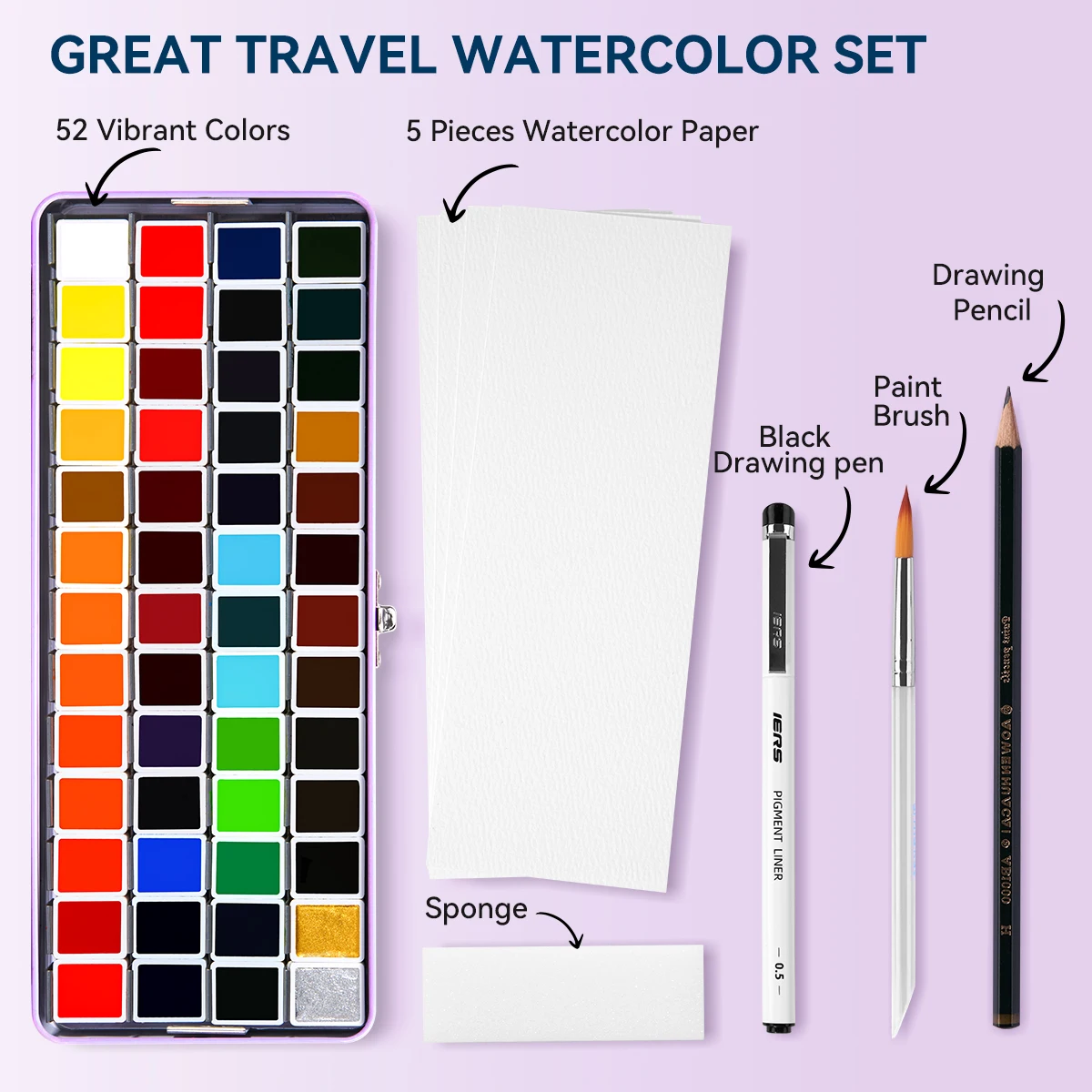 Watercolor Painting Set Watercolor Paint Watercolor Pigment MeiLiang Watercolor Paint Set 52 Colors Watercolor Pigment Art Supplies for Student Kid Beginner and Artist