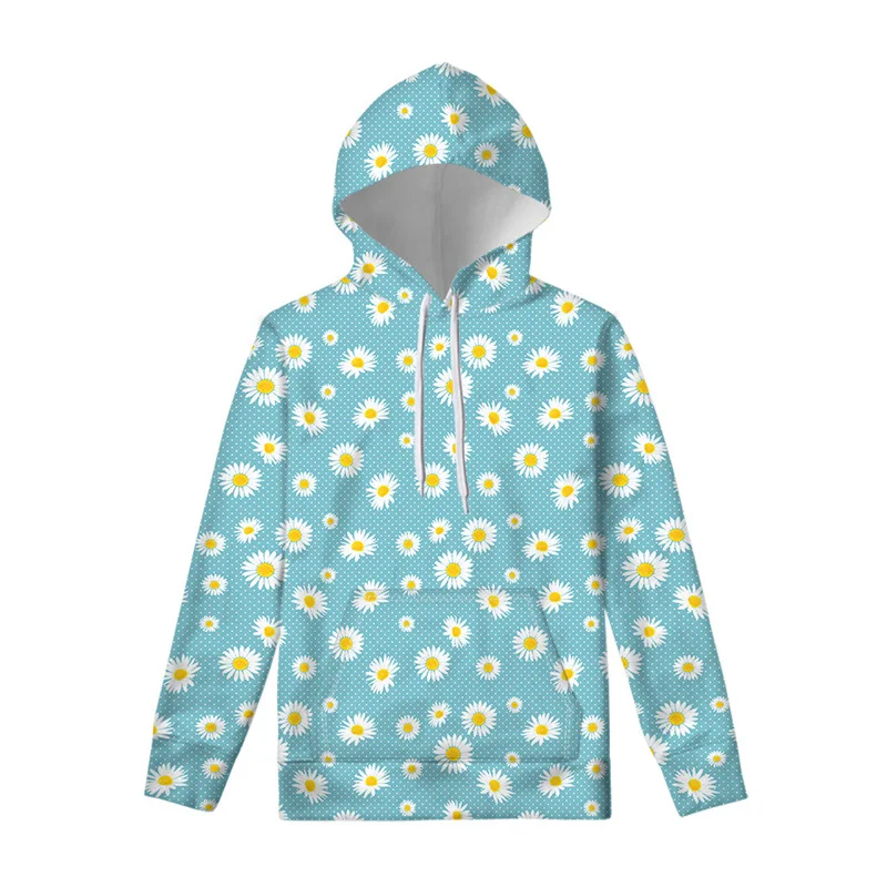 thumbnail image 1 of Sudadera con capucha con estampado 3D de flores de margaritas para hombres y mujeres, sudadera con capucha de manga larga de gran tamaño para primavera y otoño, camisetas informales, 1 of 5