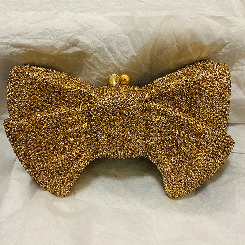 Luxury Bow-Shaped Gold Diamond Women Clutch Bags Evening Wedding Purses And Handbags High Quality Lady Party Phone Clutches