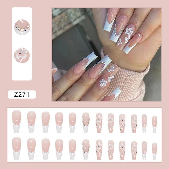 Fofosbeauty 24 pcs Press-on Acrylic False Nails, Nails Tips Designs  2023,Almond Flower Off White - Walmart.com