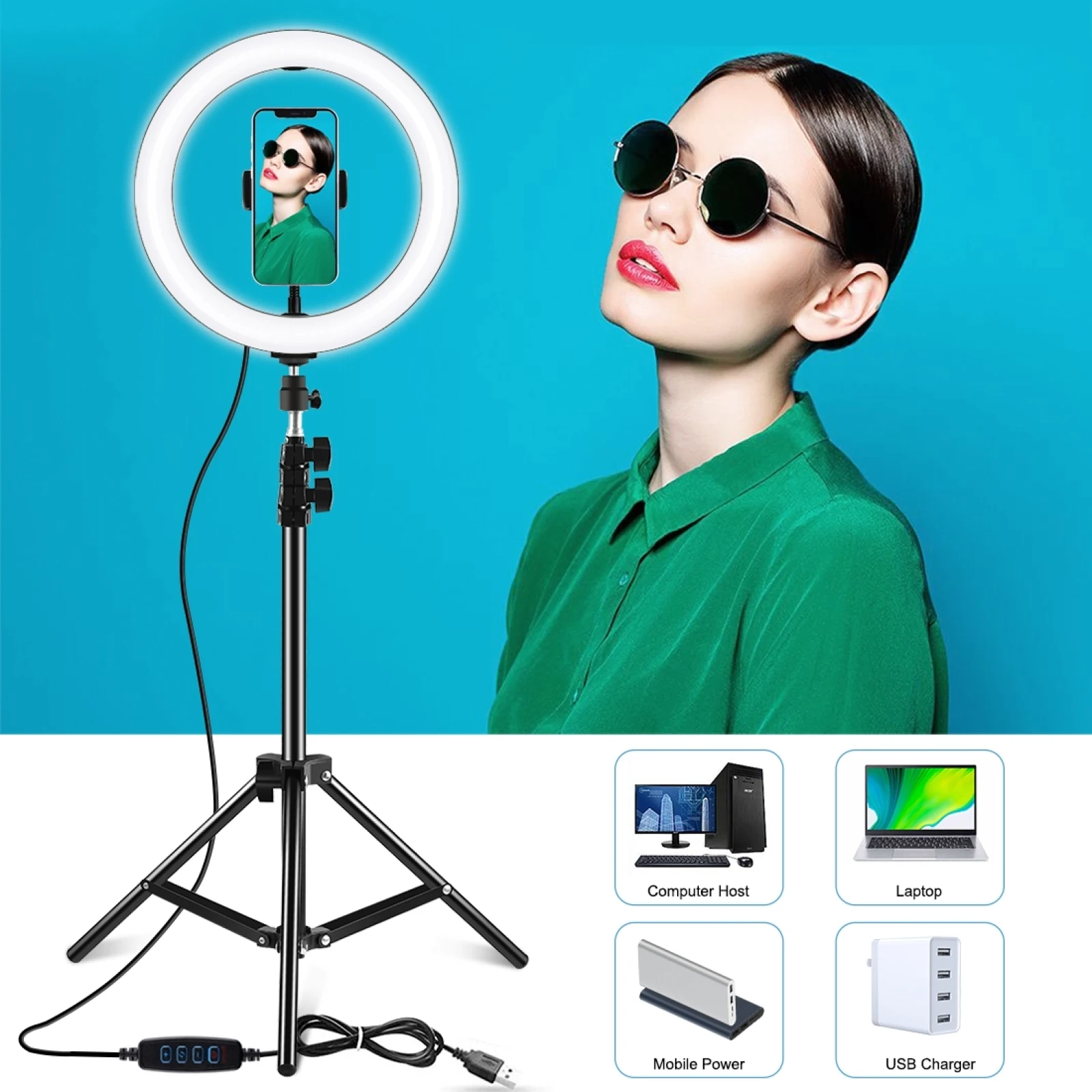 PULUZ 10.2 inch 26cm LED Ring Light + 1.1m Tripod Mount Vlogging Video Light Live Broadcast Kits