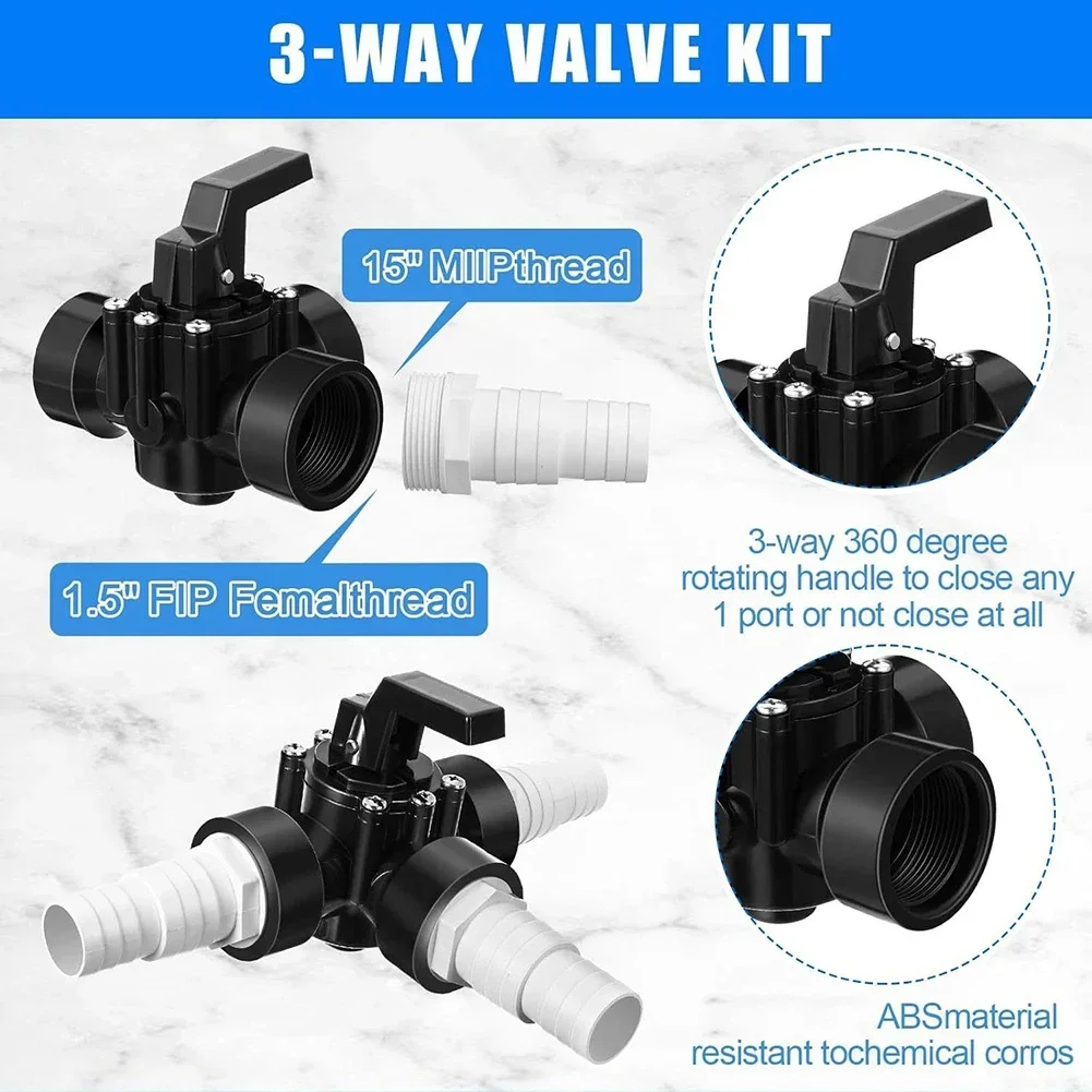1세트 1.5인치 3방향 수영장 전환 밸브 4560 호스 어댑터 차단 볼 밸브 원시 테이프 수영장 액세서리
