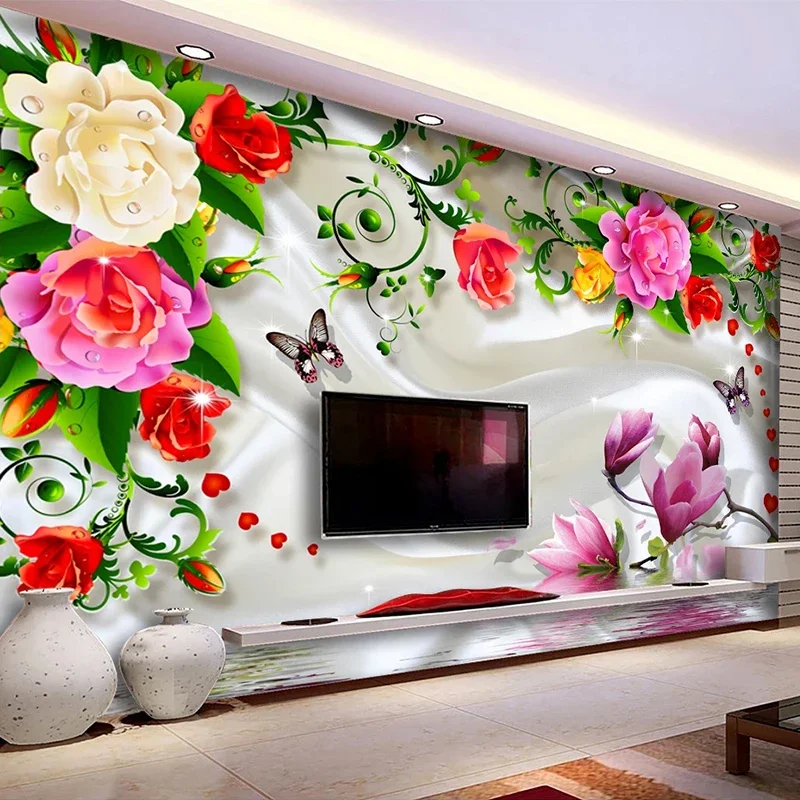 Romantic Floral Flower Wallpaper Foto Personalizada Mural Sala de Estar Quarto tv Fundo Parede Home Decor Tapety 3d
