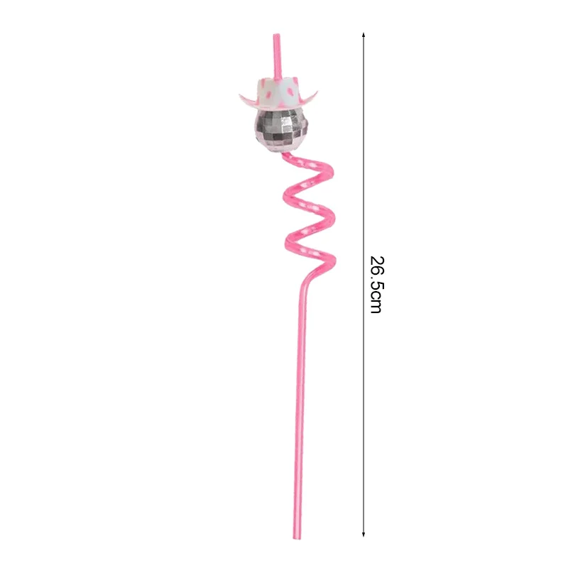 6/12Pcs Disco Ball Cowgirl Hat Straws Bachelorette Party Wedding Decoration Supplies 70s Disco Birthday Party Drinking Straws