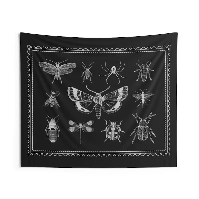 Gothic tapestry aesthetic Moth tapestry Insect decor Bug art Dark wall art Wiccan hanging wall art  Goth wall art witchcraft