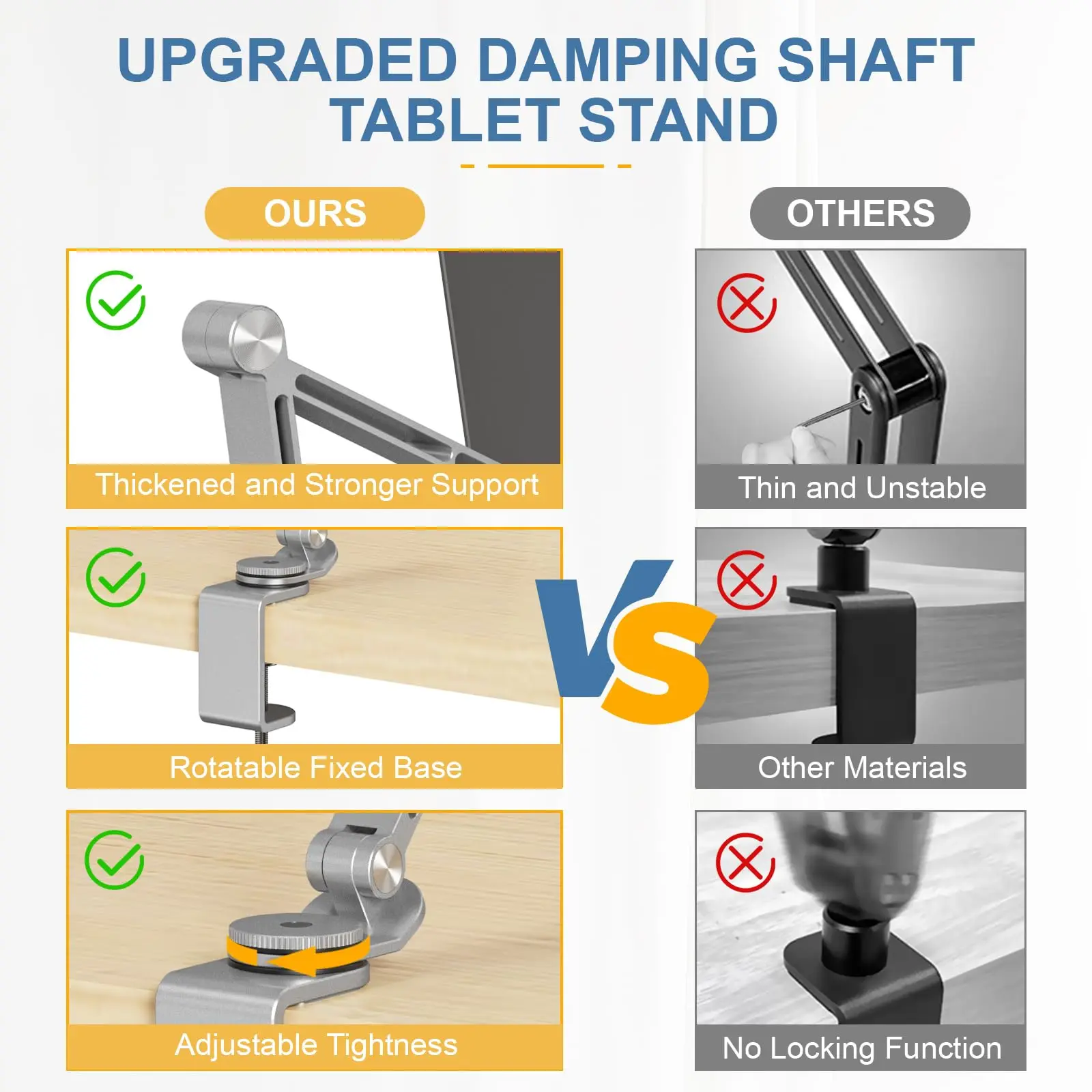 Tablet Stand Holder Tablet Desk Mount Adjustable Foldable Arm Mount with 360°Rotate, Phone Holder Tablet Stand for Desk and Bed 3