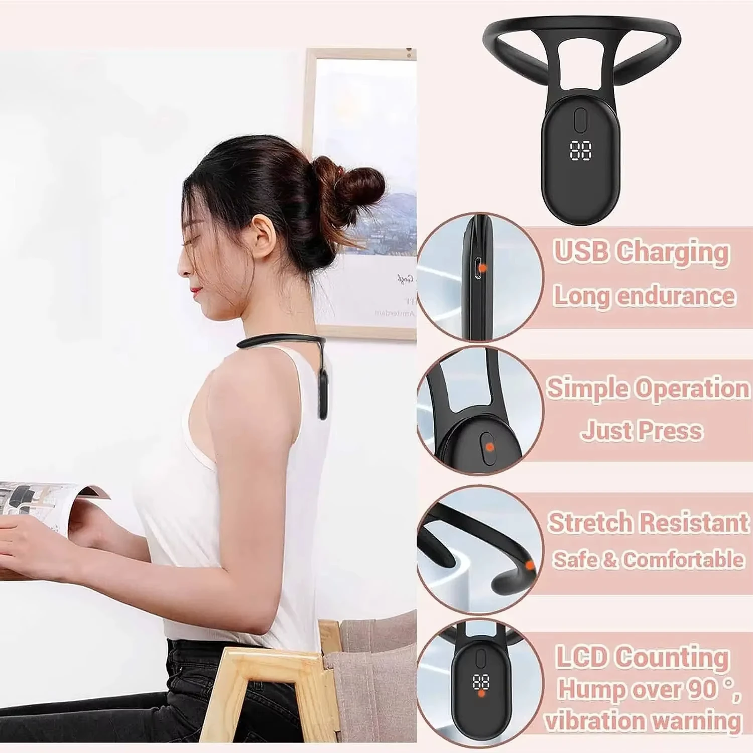 Ultrasonic Smart Posture Corrector Miicro Vibration Posture Training Reminder Sensor Back Neck Hump Corrector for Adult Kids