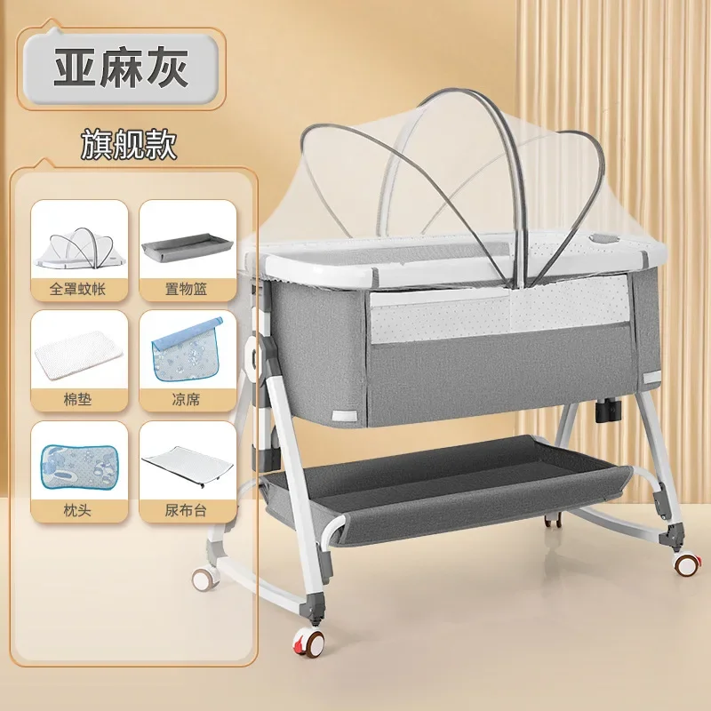 Aluminum Alloy Baby Crib Splicing Large Bed Multifunctional Movable Folding Children's Bed Baby Crib Cradle