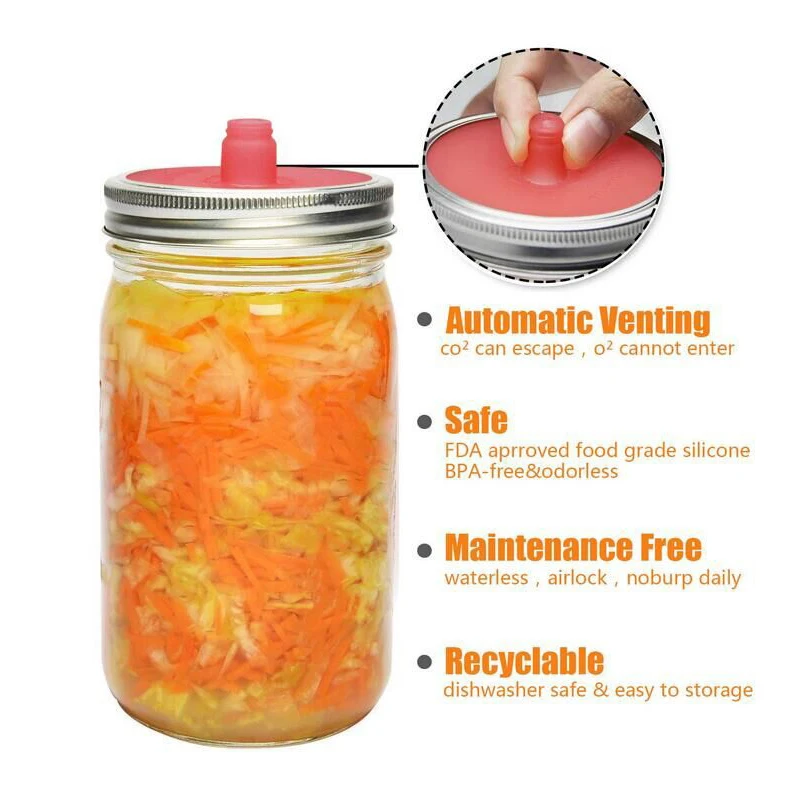 2PCS Silicone Waterless Fermenting Airlock Lids Covers Stainless Steel Band for Wide Mouth Mason Jar Sealed Lid Kitchen Supplies kitchen utensils kitchen supplies