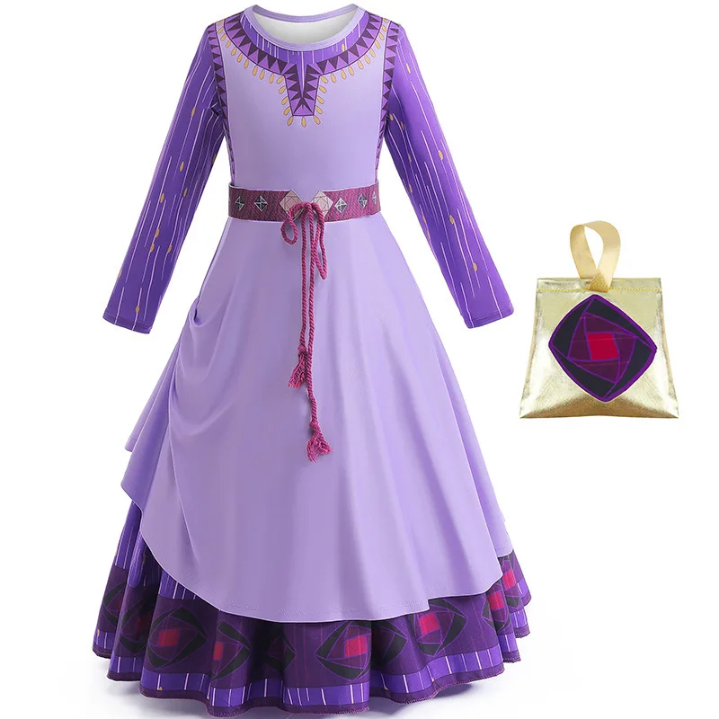 

Movie Wish Asha Princess Costume Kids Girl Asha Purple Princess Long Dress Cosplay Halloween Carnival Birthday Party Fancy Dress