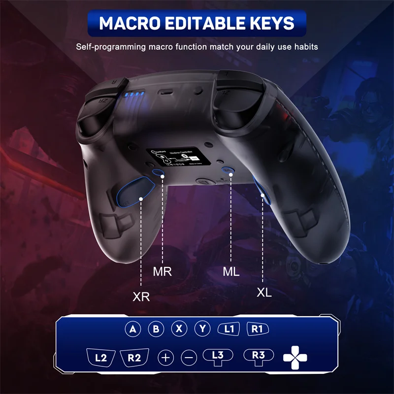 2025 NEW KS46 Pro Transparant Colorful Wireless Bluetooth Controller Joystick Gamepad Somatosensory 6-axis For Nintendo Switch