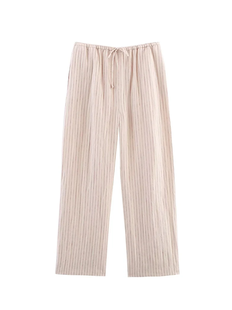 TFMLN 2025 New Women Striped Shirt Pant Suit Casual Lapel Blouse Elastic Waist Striped Trousers Set Summer Women's Clothing