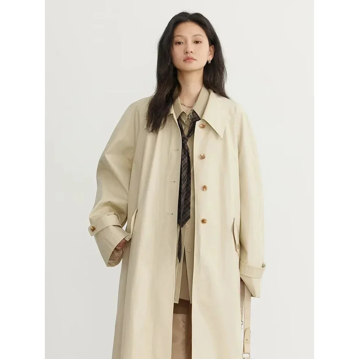 CHIC VEN Women's Long Trench Coat Casual Outerwear Loose Ladies Overcoat Single Breasted Female Windbreaker Spring Autumn 2023 3