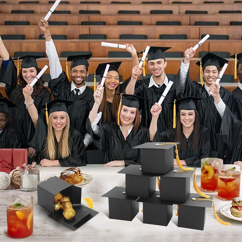 10/20/30Pcs Graduation Cap Gift Box Candy Chocolate Packaging Boxes Bags 2025 Grad Party Favors Home Table Decoration Supplies