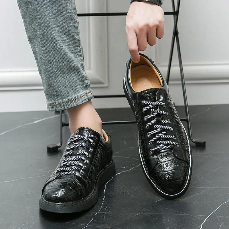 Spring New Men Casual Lace Up Board Shoes Handmade Leather Shoes Men Thick Soled Sneakers Comfort Driving Leather Oxford Shoes 3