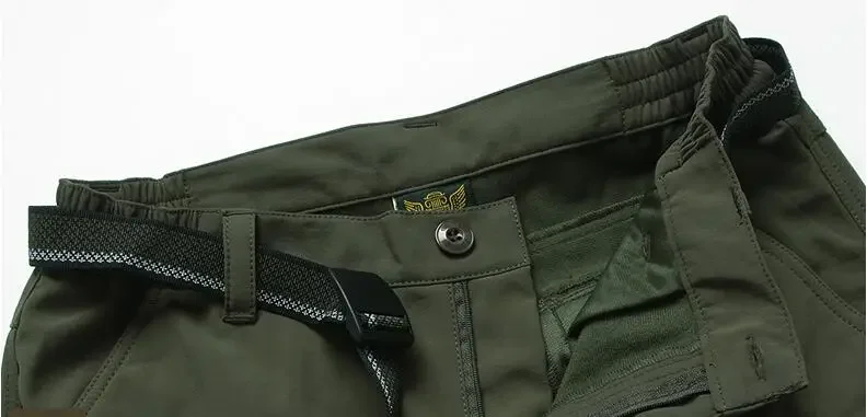 Hiking Pants Casual Pants Fleece Pants Men Winter Cargo Pants Elastic Waist Travel Softshell Waterproof Windproof Thermal Warm Long Trousers Plus Size 4XL