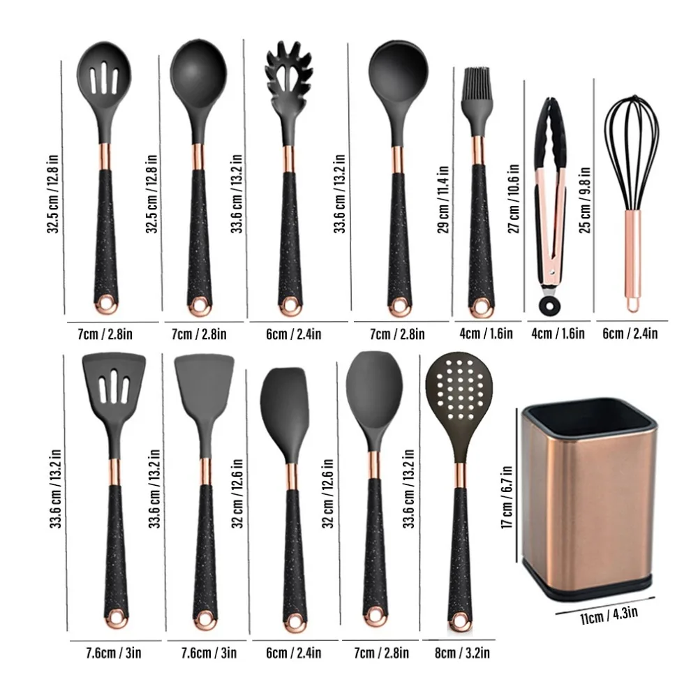 White Silicone and Gold Cooking Utensils Set with Gold Utensil