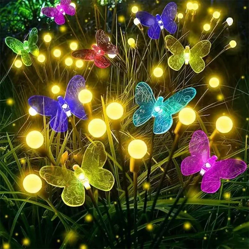LED Solar Garden Lights Powered Butterfly Firefly Lights Outdoor Waterproof Vibrant Garden Lights for Patio Pathway Decoration