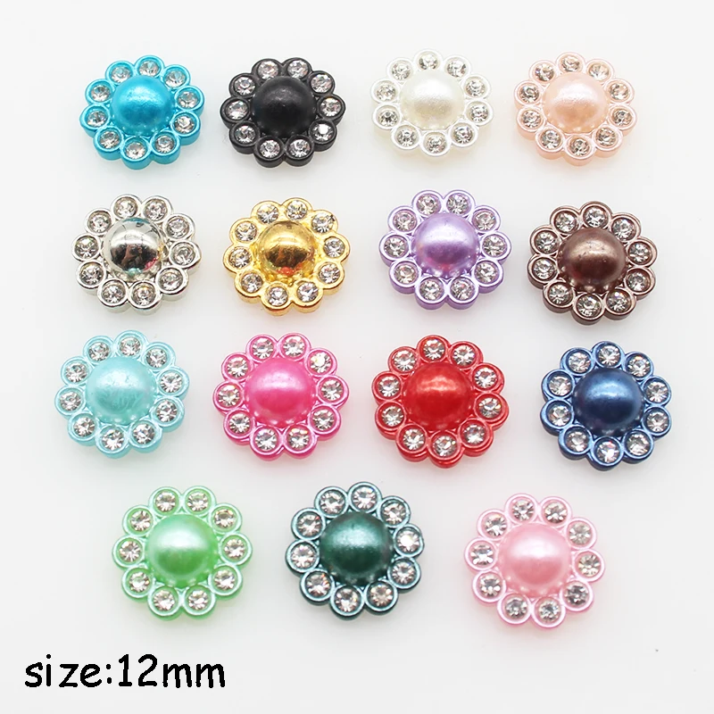 10pcs 12mm Round Resin Flower Rhinestone Decoration Diy Flat Bottom