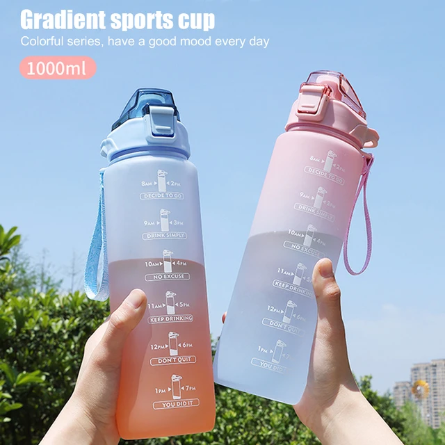 1000ml Water Bottle Time Marker Leakproof Bpa Frosted Gradient Cup