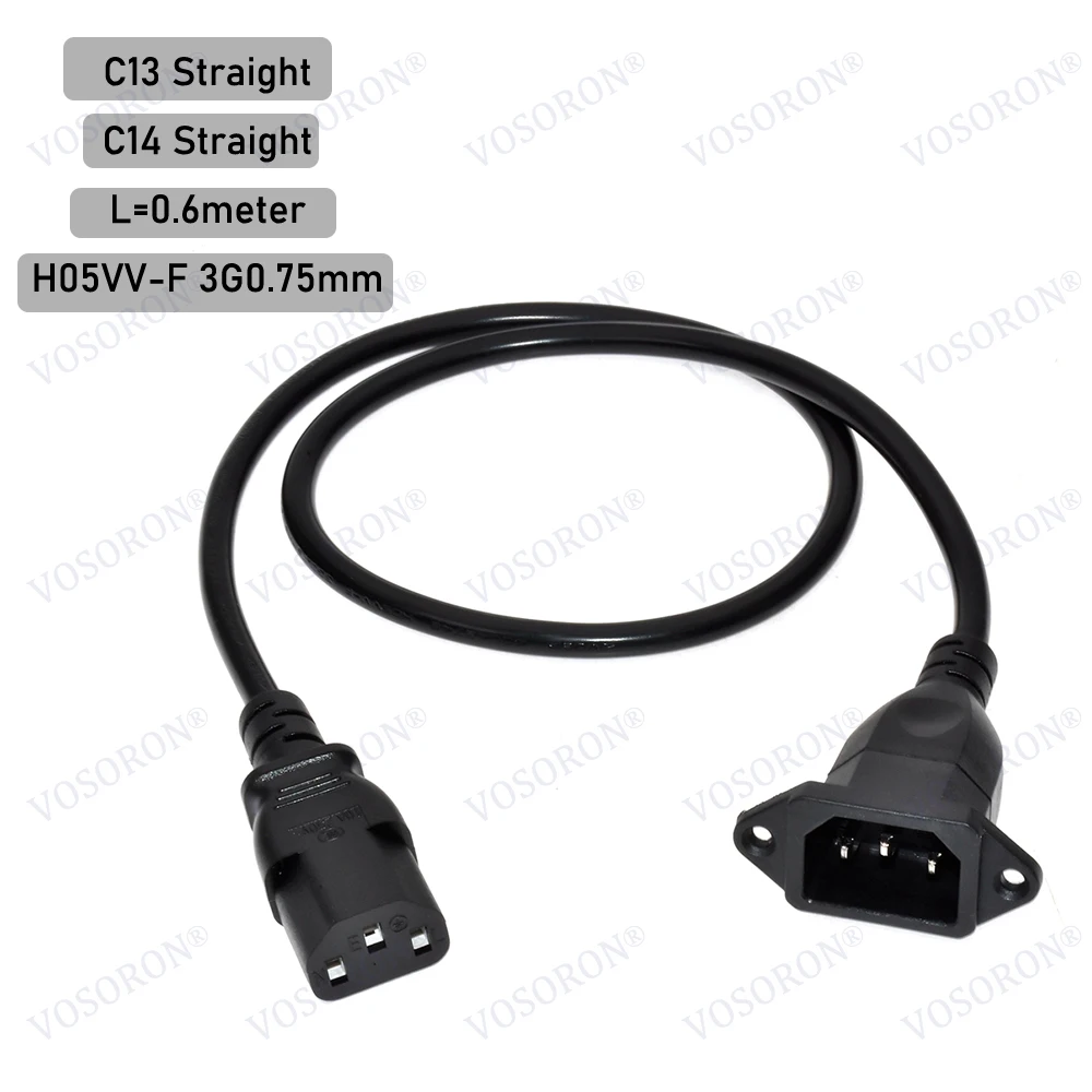 IEC320 C14 with screw holes and C13 Right Angled Short, C14 to C13 Extension cord for Computer Kettle, H05VV-F 3G 0.75MM,30cm