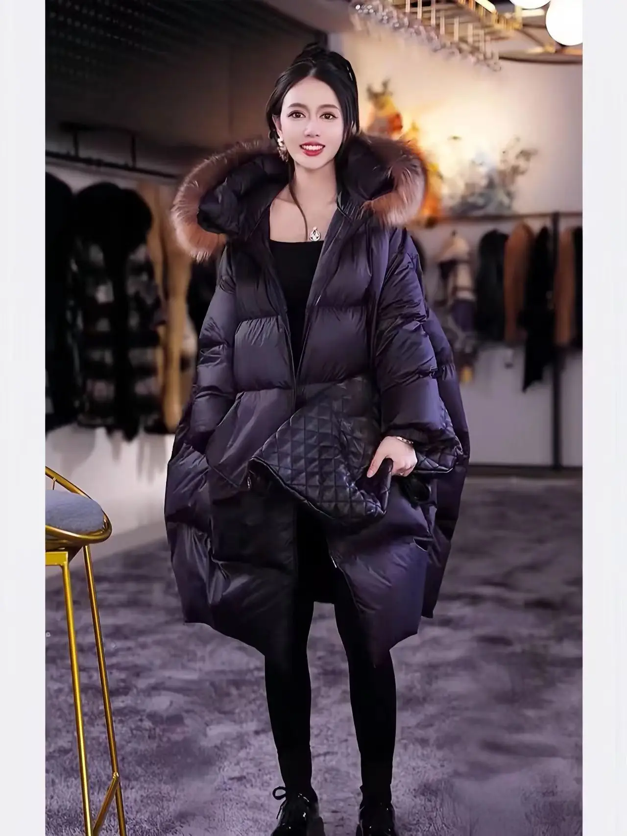 Black Hepburn Style Down Jacket, High-end and Stylish Loose Jacket for Women, European Autumn and Winter New 2024