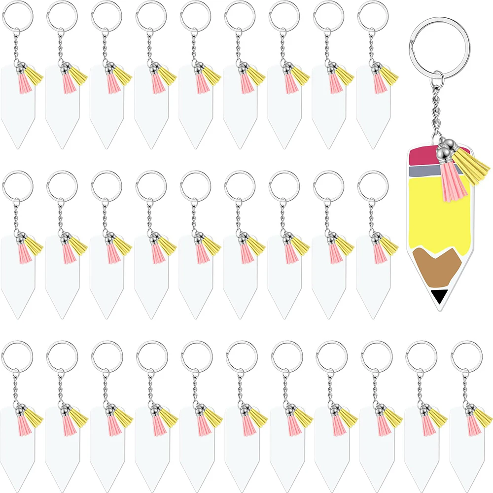 

120Pcs Acrylic Pencil Keychains Blank with Key Rings Tassels Key Chain for Craft Acrylic Keychain Blanks Rings Key Chain Kit