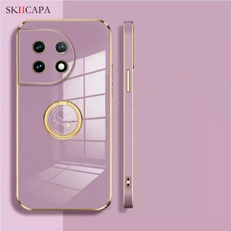 Enhanced Plating Silicone Lanyard Phone Case with Ring Holder - Soft Back Cover