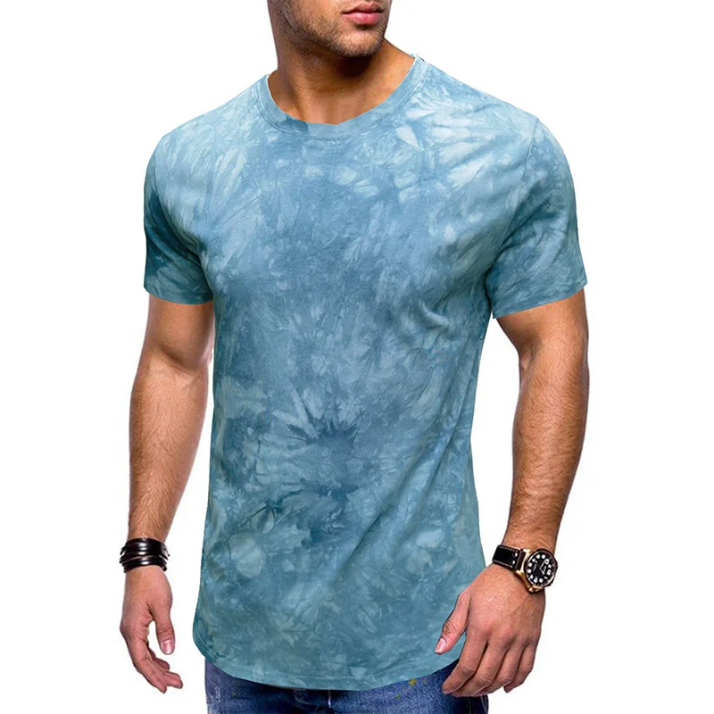 

Tie-dye T-shirt Men Fashion Summer Short Sleeve O-neck Tops Tees Casual Loose Clothing 100%Cotton Breathable T-shirts