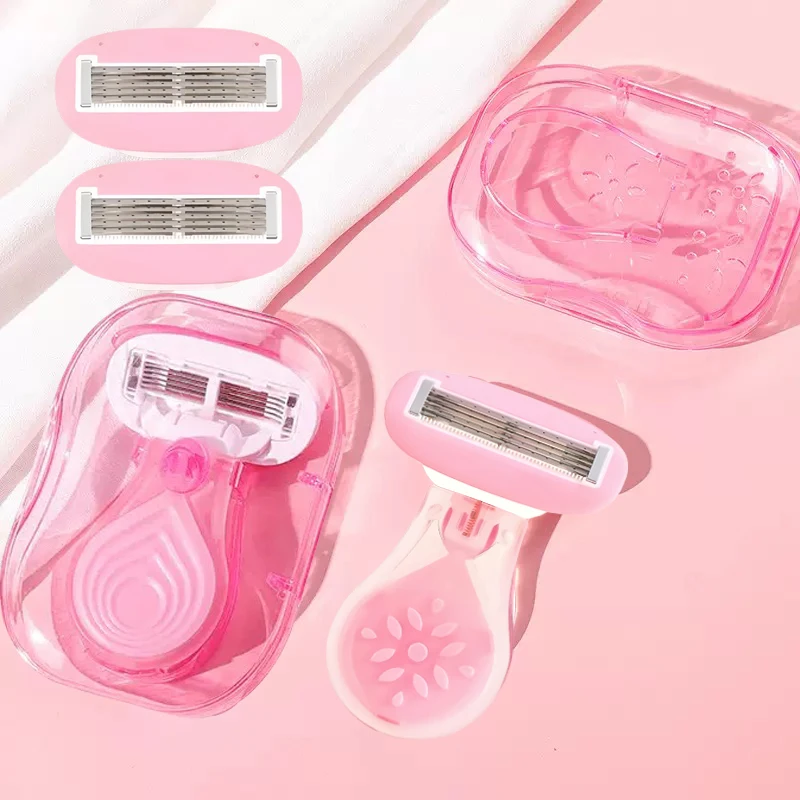 (손잡이 1개 + 면도날 2개) 여성용 안전 면도날 얼굴/다리/겨드랑이/비키니 뷰티 제모 쉐이빙 호환 비너스 면도기