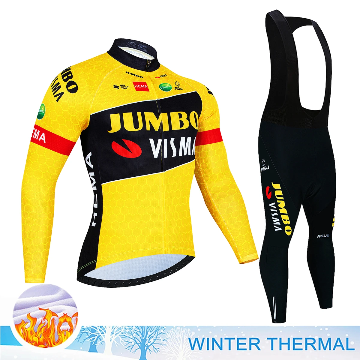 

JUMBO VISMA Jersey Cycling Men's Clothing 2024 Bycicle Jacket Thermal Fleece Man Pants Gel Mtb Winter Uniform Set Outfit Bib Pro