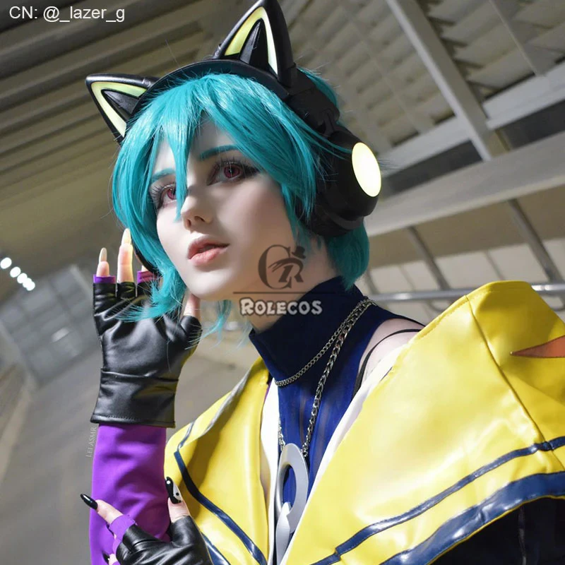 ROLECOS Synthetic Hair Game LOL Heartsteel Aphelios Cosplay Wigs LOL Aphelios Halloween 30cm Short Blue Green Wig Synthetic Hair