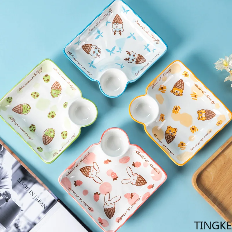 

Japanese Tableware Dish Plate Household Dumpling Plate with Vinegar Dish Creative Ceramic Partition Plate Sushi Plate