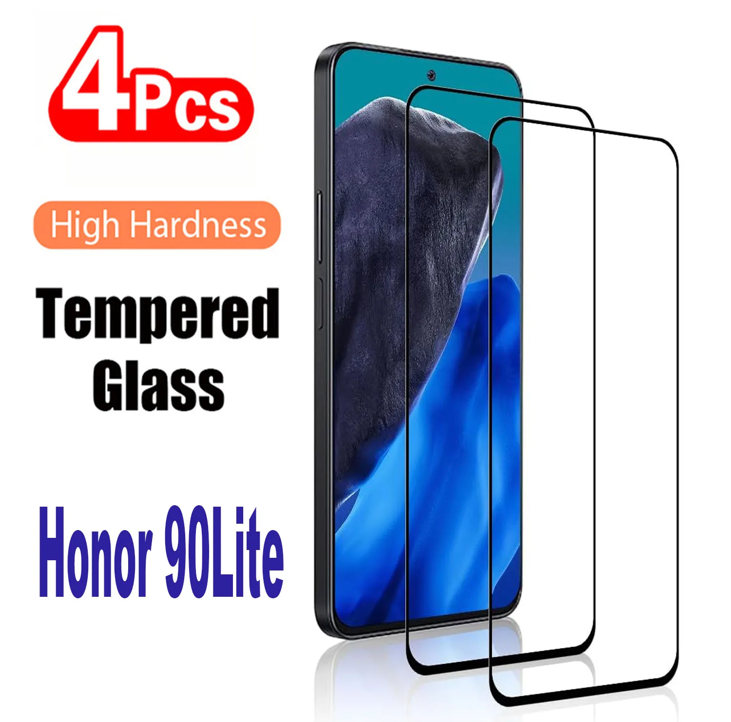 

4Pcs Black Tempered Glass For Huawei Honor 90 Lite Screen Protector Glass Film