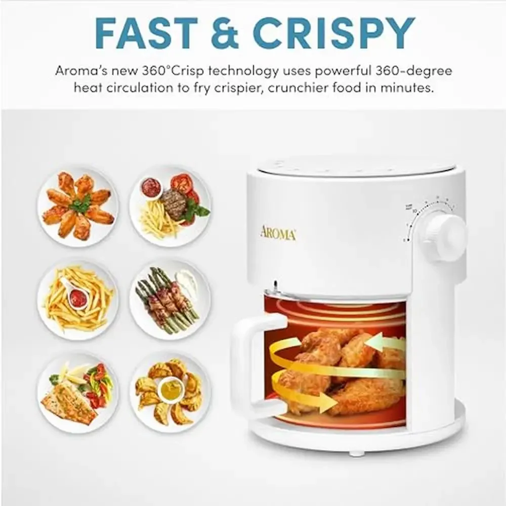Glass Air Fryer Countertop Oven 360Crispy Technology 3 Quart White Stain Resistant Non-Toxic Easy Clean Fast Cooking Mini Fryer 2