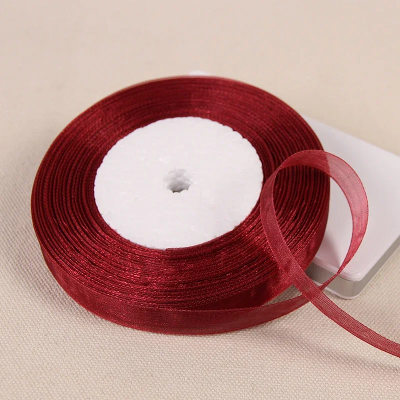 Burgundy Transparent Organza Ribbon for DIY Crafts and Decorations