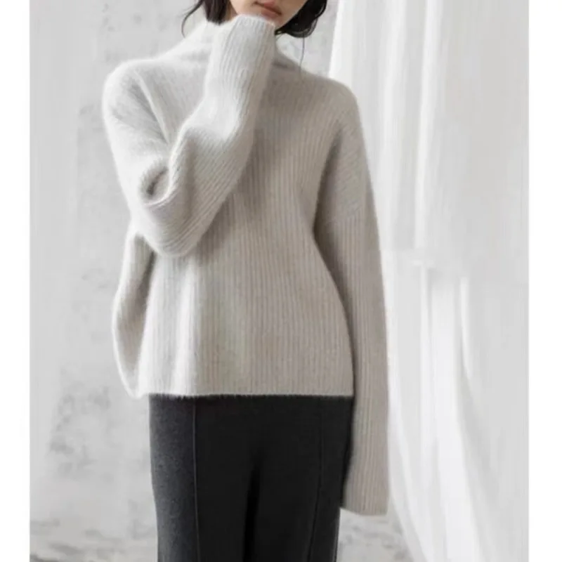 Women Autumn Knitted Sweater Solid Color Turtleneck Pullover