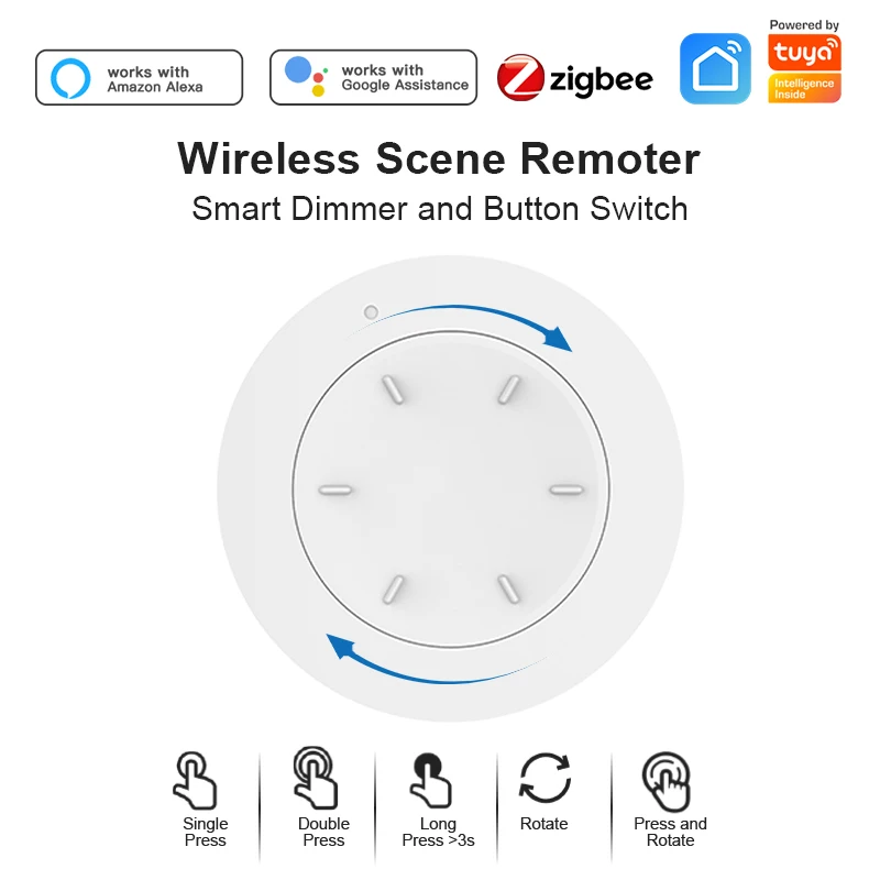 Botão Interruptor Cena Dimmer sem Fio Tuya Zigbee Smart Home Cenário de Automação Linkage Painel Remoto Alexa Voice Opening