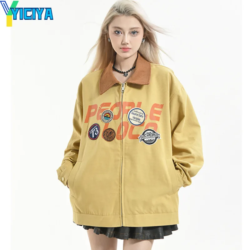 

YICIYA Women's Jackets High quality bomber Racing Jacket Patchwork Vintage Coats Streetwear new outfits 2024 outerwear clothes