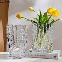 Relief Texture Glass Vase Creative Hydroponic Flower Pot Desk Decoration Artificial Flower Decorative Floral Arrangement Vases 1