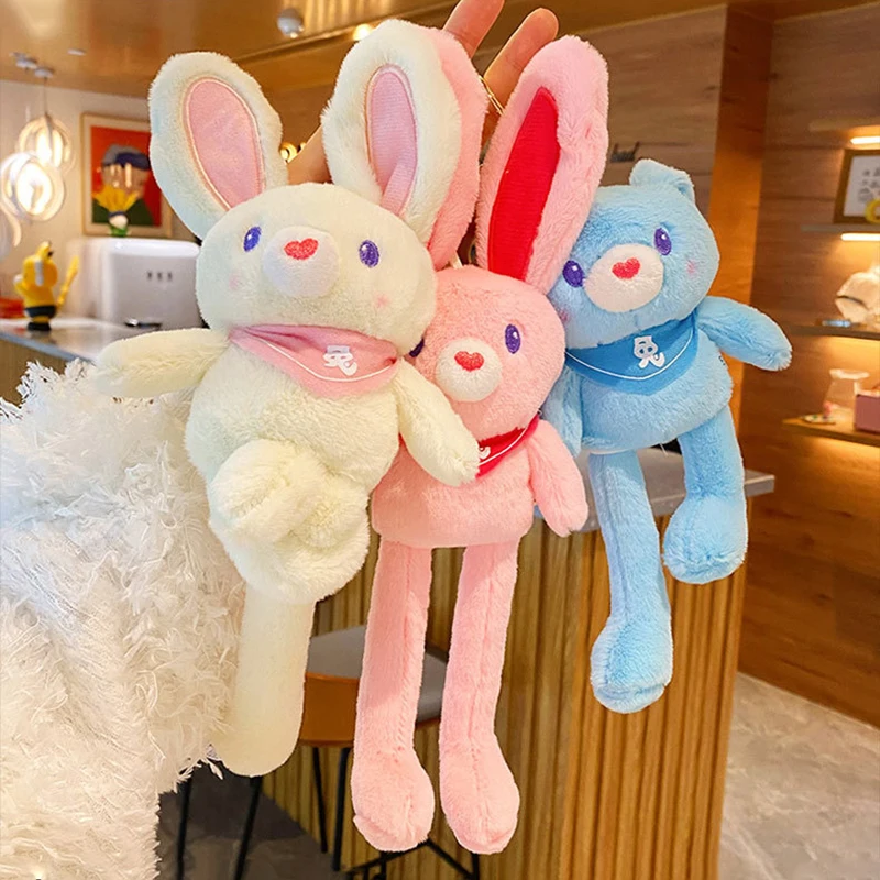 Pontos 11cm Rabbit Key Chain Cartoon Image Fluffy Realistic  Three-dimensional Comfortable Touch Decorative Valentines Gift Cute White Rabbit  Plush Doll Bag Hanging Pendant Fashion Accessory 