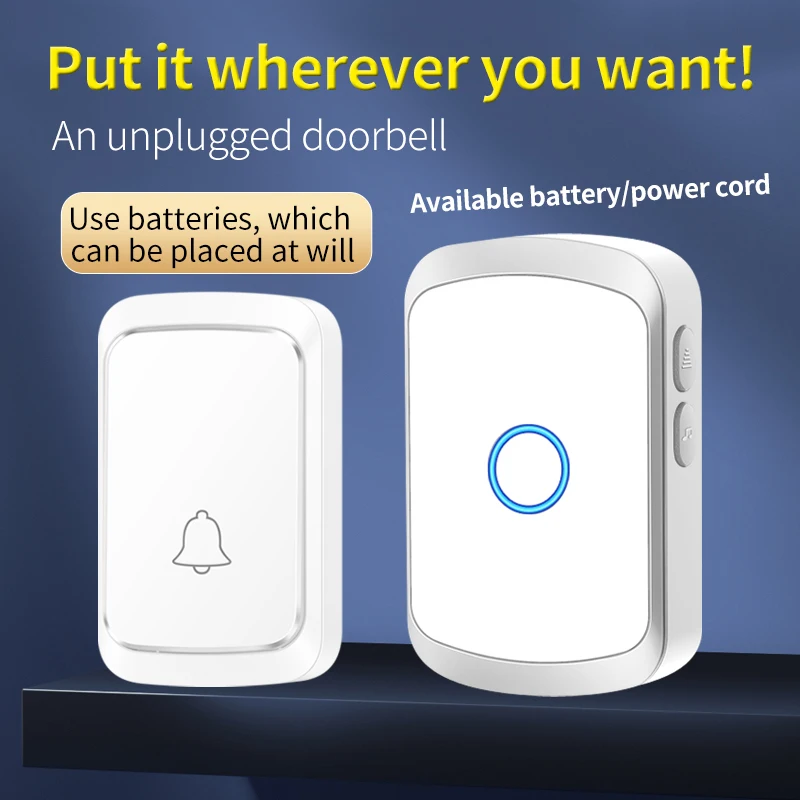 

CACAZI USB or battery powered home waterproof A96-DC wireless doorbell 300M smart home doorbell ringtone kit LED flashing sa