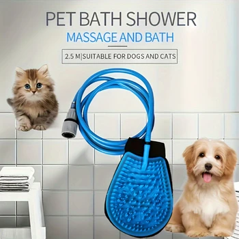 Pet Bath Massage Brush with Shower Head, 86.6inch Rubber Hose, Silicone Glove, Multi-functional Dog & Cat Cleaning Supplies, Out 3